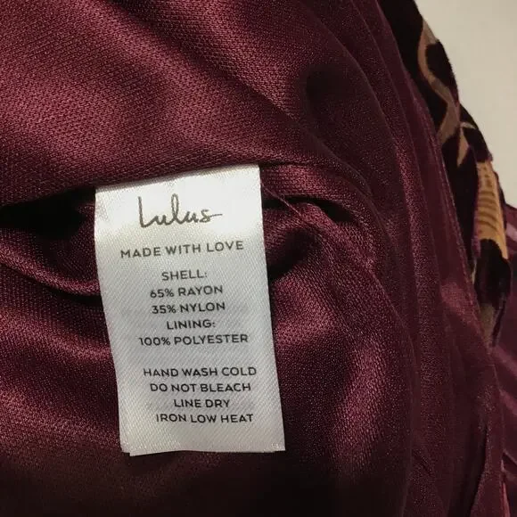 LULU'S SZ S Burgundy Exquisite Floral Burnout Strapless Maxi Dress B26 *flaw - Picture 8 of 9